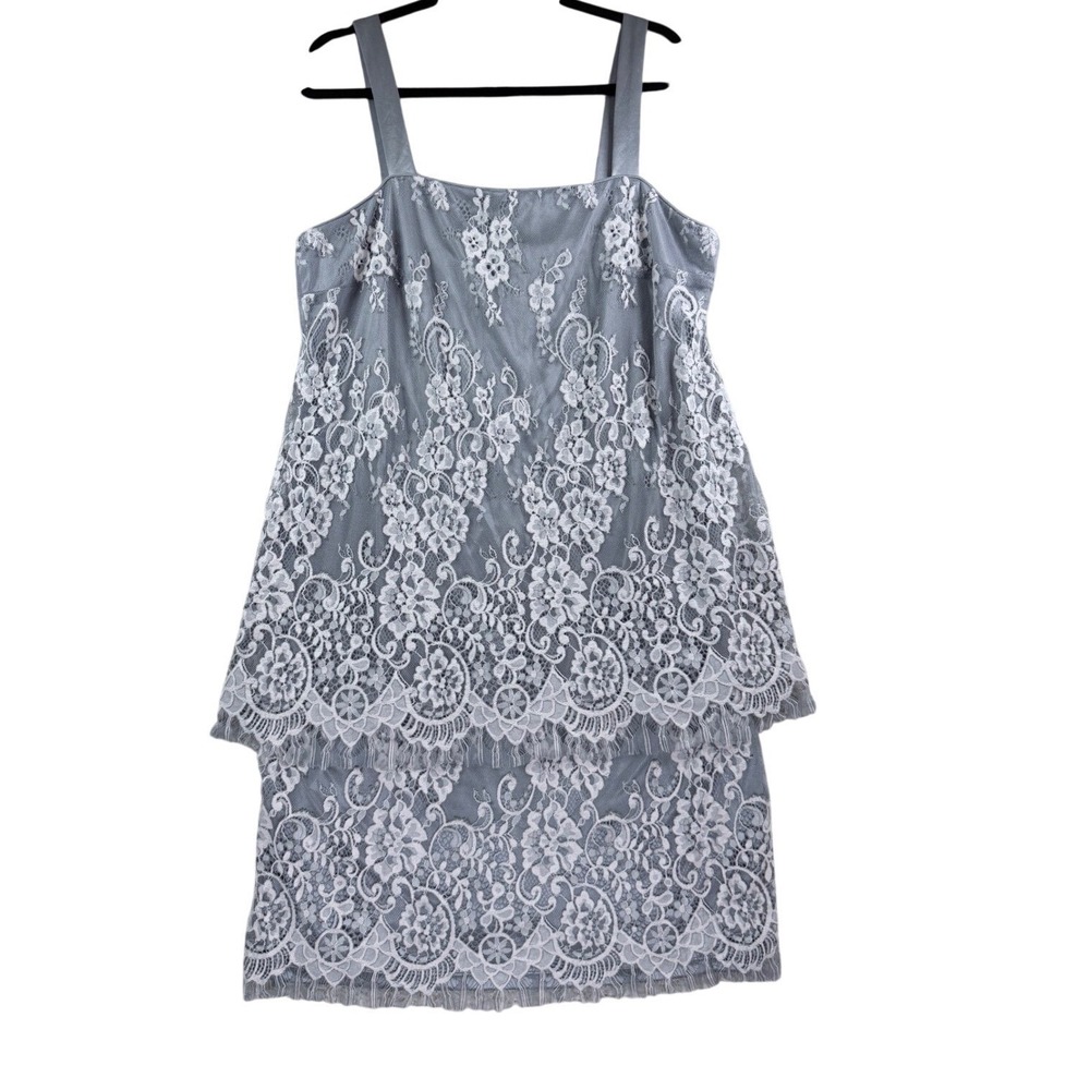 R&M Richards Lace‎ Tiered Cocktail Dress Women 14W Silver Grey Excellent Vintage